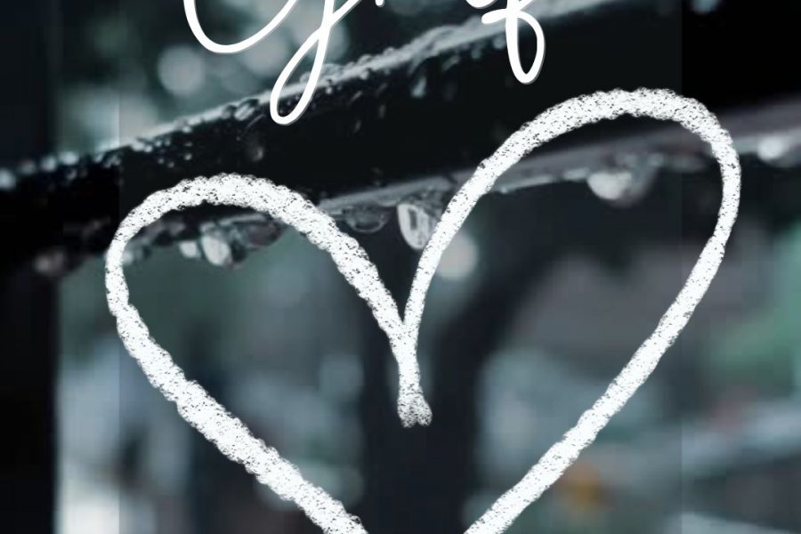 Raindrops on a heart-shaped background